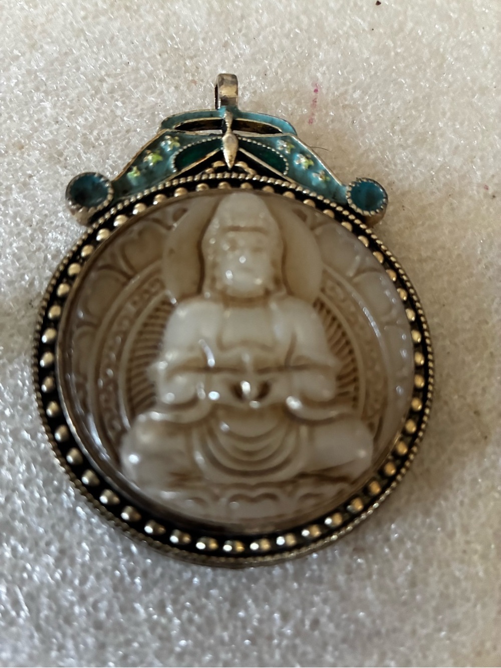 Carved Buddha Jade Pendant enamel